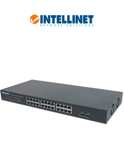 INTELLINET 561044 - Switch de 24 puertos Gigabit Ethernet con 2 puertos SFP, 10/100/1000 Mbps RJ45, IEEE 802.3az (Energy Efficient Ethernet), para montaje en rack de 19", chasis metálico