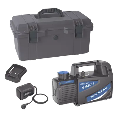 Bomba de Vacío Inalámbrica / 18V Ion-Litio / Vacío Total 160 microns / Caudal 4 CFM (114 L/min) / Capacidad Aceite 330 ml / Peso 4.5 kg / 14.8 ft / Compatible AEG-RIDGID-Milwaukee / Autonomía 45-60 min