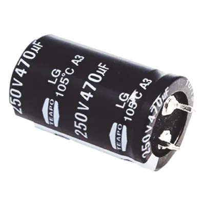 Capacitor electrolítico radial CE470/250V de 470 µF y 250 VDC