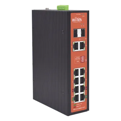 Switch PoE Industrial / 8 Puertos Gigabit + 2 SFP Combo / Extensión 250 m (820 ft) / PoE 300W / Protección 6 kV / -40°C a 80°C / Alimentación Dual 12-57 VCC