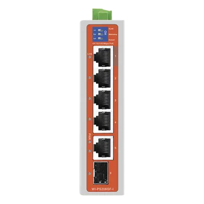 Switch Industrial PoE / 4 Puertos Fast Ethernet / 2 Uplink Gigabit / Alcance 250 m / Protección 6 kV