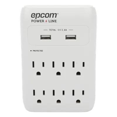 Multicontacto de pared EPCOM POWERLINE EPLSPWUSB con 6 salidas y USB