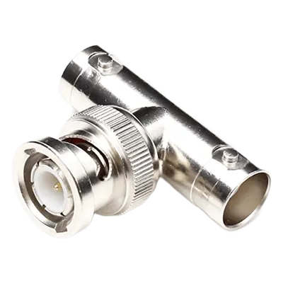 Adaptador en T / BNC Macho a Doble BNC Hembra / 75 Ohm / Níquel / Oro / Teflón