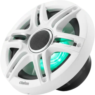 Par de Altavoces náuticos 6.5" / Coaxial / 50W RMS / LED RGB / Rejilla Sport Blanca y Gris / 4 Ω / 55 Hz-20 KHz / Conectores de pala / Cable 18 AWG resistente al agua