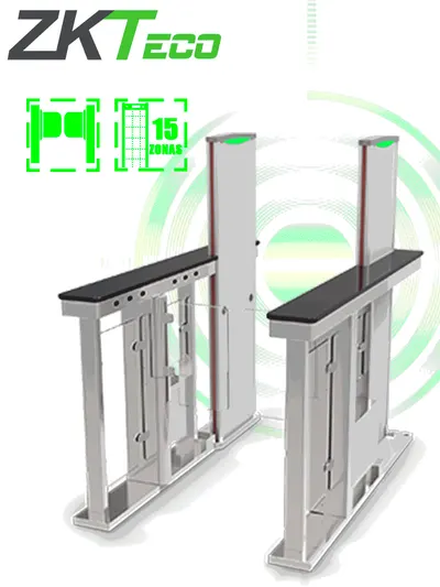 ZKTECO MST150 PRO - Barrera Peatonal Abatible tipo Swing / 2 Chasis Acero SUS304/ Detector de Metales Integrado/ 15 Zonas/ 30 personas x minuto / 8 pares de sensores infrarrojos / Anti-Tailgating / Servo Motores / Apertura configurable 1s a 5s