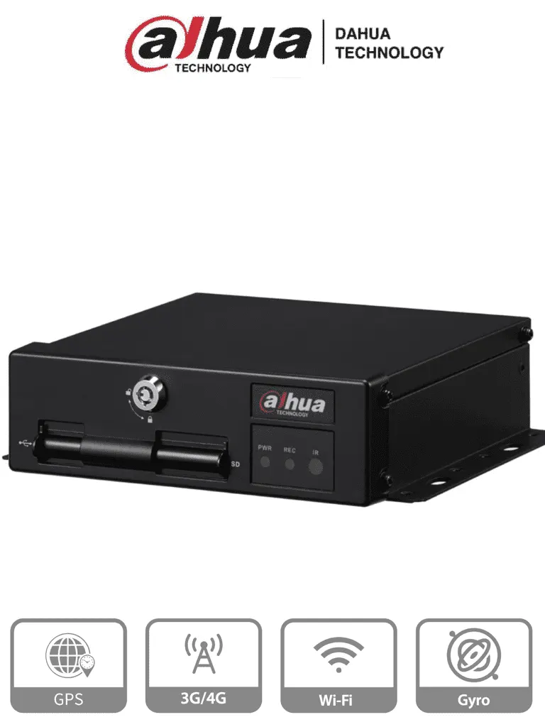 DAHUA DHI-MXVR1004-GFWI - DVR móvil de 4 canales analógicos + 1 IP, Resolución 1080p, Comunicación Ethernet, Wi-Fi y 3G/4G, Incorpora GPS, Principales analíticos: DSM y ADAS, Admite 2 tarjetas SD de hasta 256 (cada una), E&S Alarmas
