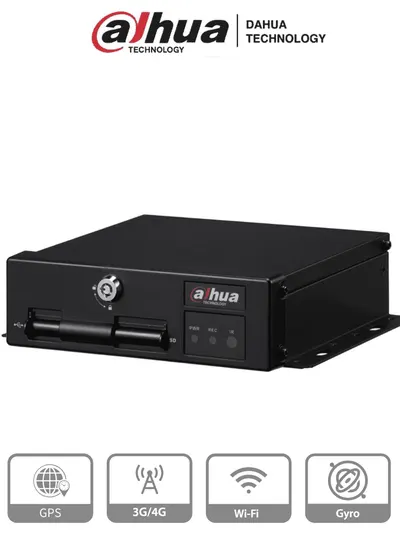 DAHUA DHI-MXVR1004-GFWI - DVR móvil de 4 canales analógicos + 1 IP, Resolución 1080p, Comunicación Ethernet, Wi-Fi y 3G/4G, Incorpora GPS, Principales analíticos: DSM y ADAS, Admite 2 tarjetas SD de hasta 256 (cada una), E&S Alarmas