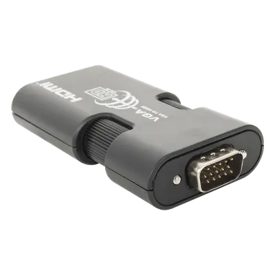 MINI Adaptador de VGA a HDMI /  Resolución 1920x1080 @ 60Hz / Jack de audio de 3.5mm / Soporta alimentacion  por Micro USB