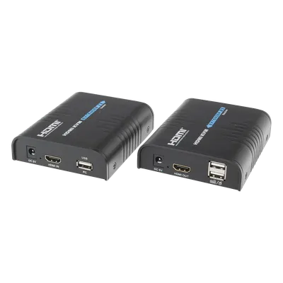 Kit extensor KVM (HDMI y USB) hasta 120 metros / Resolución 1080P @ 60 Hz/ Soporta Cables de red STP y UTP CAT5/5E/6 /  HDMI 1.3 / HDCP 1.2 / PCM / Transmite el Video, Mouse, Teclado y Controla tu DVR vía USB a distancia