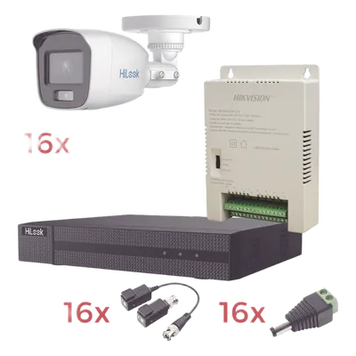 Kit TurboHD / DVR 16 Canales / 1080p Lite / 16 Cámaras Bala / ColorVu 20 m (65.6 ft) / Audio Integrado