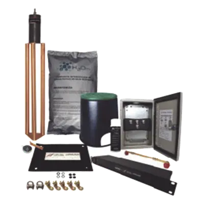 Kit de Puesta a Tierra / Resistencia < 2 Ohm / Electrodos de Cobre Electrolítico / Gabinete NEMA 4 / Compuesto Higroscópico / Data Center y Telecomunicaciones