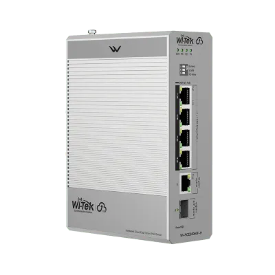 Switch Industrial PoE / 4 Puertos Gigabit PoE++ (802.3bt) 90W / 1 Puerto Gigabit + 1 SFP / Fanless / DIN-Rail / -30°C a 65°C / Presupuesto PoE 55W-300W