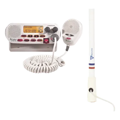 Kit de radio marina / 25 W / Antena fibra de vidrio 2.4 m / 7.9 ft / Cable RG-58 4.5 m / 14.8 ft / DSC / Triple cobertura canales