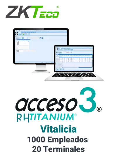 ZKACCESO TITANIUM3P -Licencia para control de asistencia / 1000 empleados / 20 terminales (PC o Reloj) / Compatible con NOI y CONTPAQ / Vitalicia