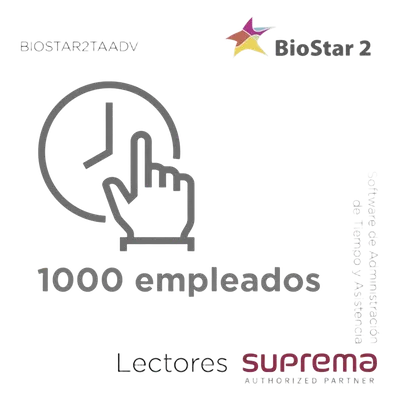 Software de Administración de Tiempo y Asistencia / Licencia Avanzada / 1000 Empleados / Horarios Fijos y Flexibles Ilimitados / Integración BioStar 2 v2.7.7+