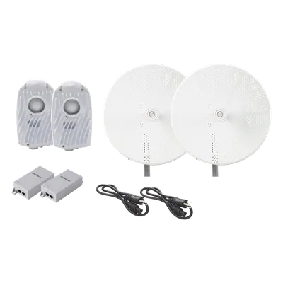Kit de 2 radios B5X con antenasTXPD34B5X de (34 dBi), rango de frecuencia extendida (4.9 a 6.4 GHz),  incluye inyector POE, cable de alimentación y  para alineación, distancia de hasta 40 km
