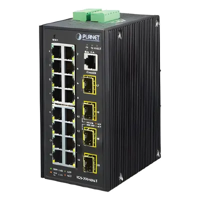 Switch Administrable Industrial / 16 Puertos Gigabit RJ45 / 4 SFP / -40°C a 75°C / IP30 / Fuente Redundante 12-48V DC