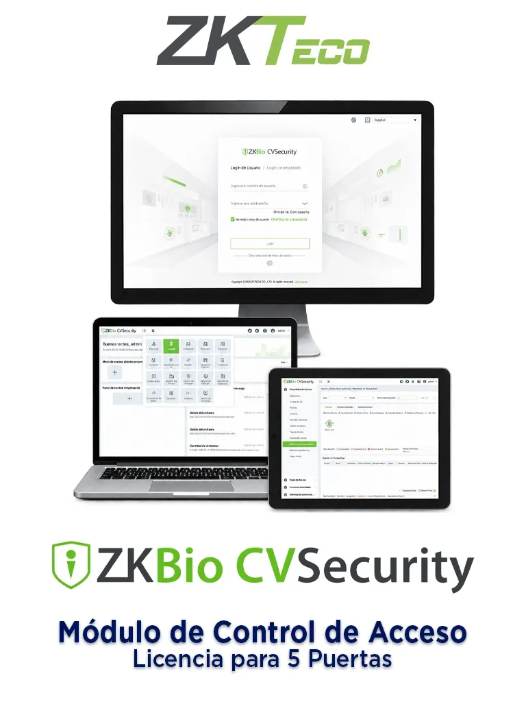 ZKTECO ZKBIOCVACP5 - Licencia Vitalicia del Módulo de Control de Acceso de ZKBio CVSecurity para 5 Puertas, 30,000 Usuarios, 200 Departamentos y 200 Áreas