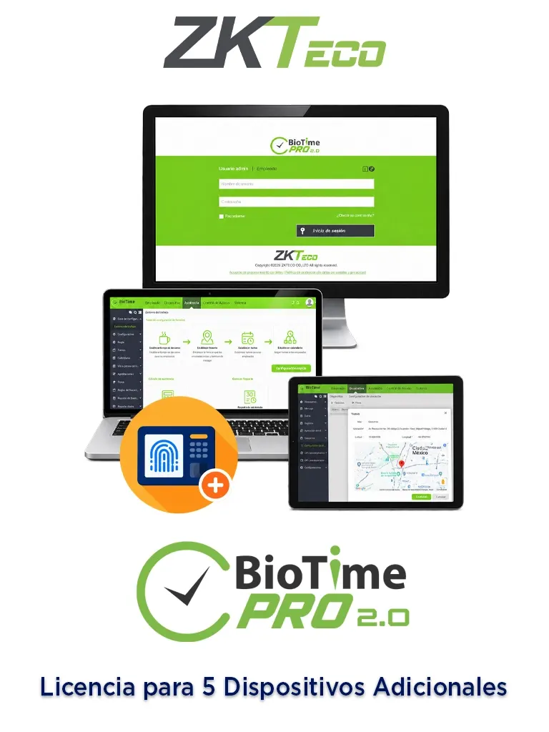 ZKTECO BIOTIMEPROADDDEV - Licencia Vitalicia de Ampliación para 5 Dispositivos de Asistencia Adicionales en BioTime Pro 2.0