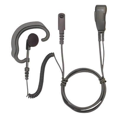 Micrófono de Solapa con Audífono / PTT Lateral / Gancho Ajustable / Cable Rizado / Compatible ICOM