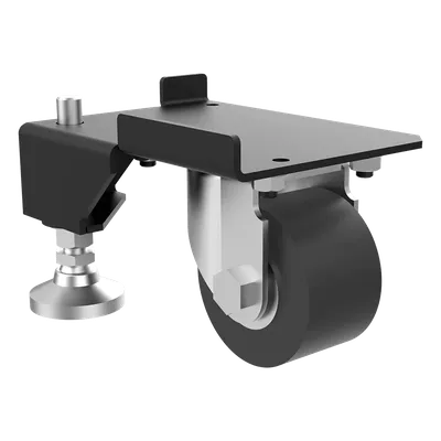 Kit de Ruedas y Niveladores para Gabinetes Trabajo Pesado / 3000 lbs (1361 kg) / Material Compuesto Negro / Ruedas Giratorias 360° / Acero Dulce con Recubrimiento en Polvo / 4.7 x 6.5 x 4.0 pulgadas