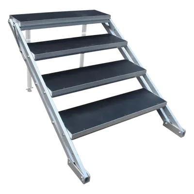 Escalera para Tarima / Altura Ajustable 100-170 cm (3.3-5.6 ft) / Ancho 100 cm (3.3 ft) / Superficie Antideslizante / Aluminio / Compatible Tarimas YS4