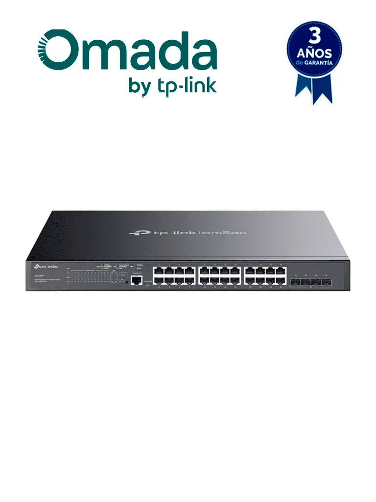 TP-LINK SG3428MP - Switch L2+ Omada PoE+ con 24 puertos PoE+ 10/100/1000 Mbps, 4 puertos SFP 1G, consola RJ45 y microUSB, además gestión centralizada Omada o Stand-Alone, con soporte Multicast IGMP, QoS y presupuesto PoE 384W.