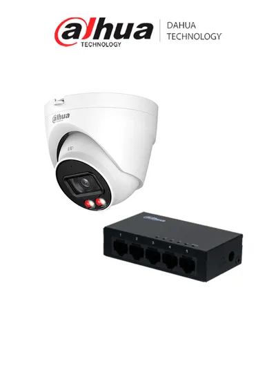 Switch Gigabit Dahua PFS3005-5GT con cámara IP de 4 MP