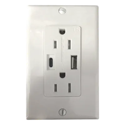 Contacto Dúplex / 15 A / 100-240 V / USB-A y USB-C / 5 V 4 A / Placa Incluida