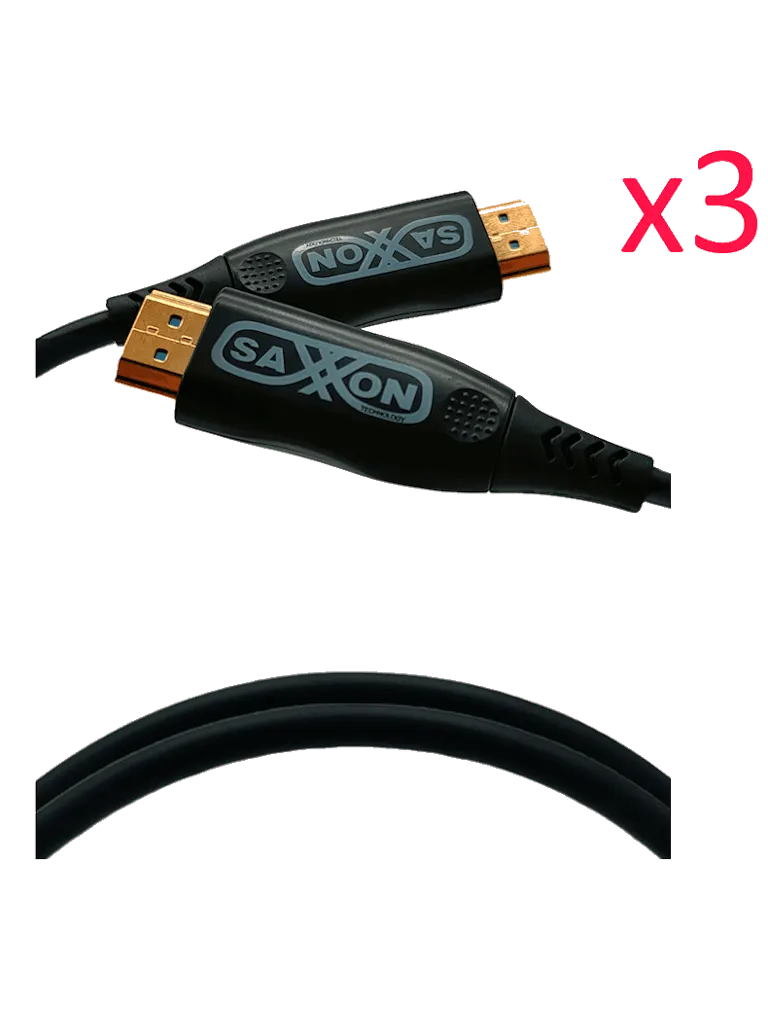 SAXXON SX05HDF047PAQ - Paquete de 3 Cables HDMI de 5 Metros por Fibra Óptica 4K@60Hz / Fibra 4 hilos + 7 hilos cobre estañado / Compatible con HDMI 2.0 / Alta velocidad 18 Gbps / 3D / HDR / Caja de Aleación de Zinc / Premium
