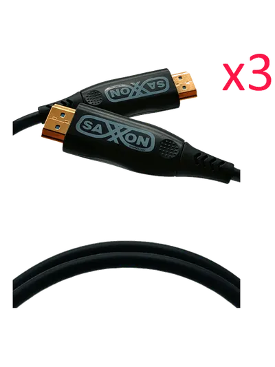 SAXXON SX05HDF047PAQ - Paquete de 3 Cables HDMI de 5 Metros por Fibra Óptica 4K@60Hz / Fibra 4 hilos + 7 hilos cobre estañado / Compatible con HDMI 2.0 / Alta velocidad 18 Gbps / 3D / HDR / Caja de Aleación de Zinc / Premium