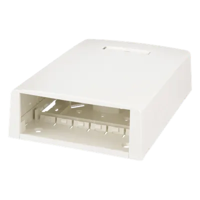 Caja de Montaje en Superficie / 12 Puertos Mini-Com / Almacenamiento 24 m (78.7 ft) de Fibra / ABS RoHS / 120 x 46.1 x 170.1 mm