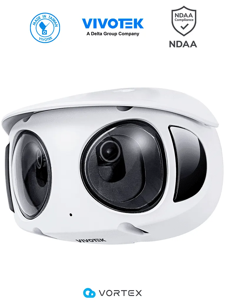 VIVOTEK MS930-EHV(1YL) - Cámara IP VORTEX Premium Series panorámica 180º exterior, 8 MP (4K), luz IR 20 m, WDR Pro, visión SNV, Smart Motion, micrófono integrado, VCA, IP66, IK10, almacenamiento interno 512GB, NDAA.
