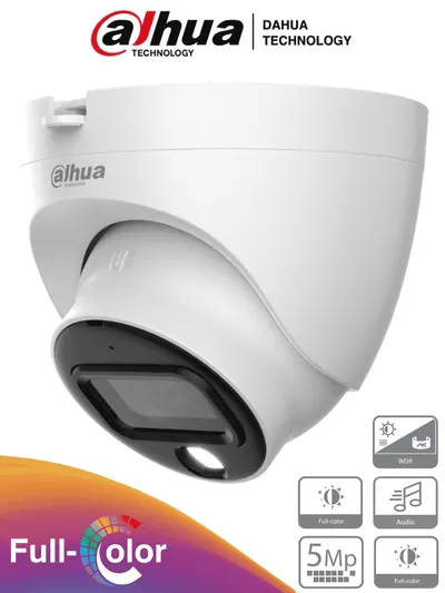 DAHUA HAC-HDW1509TLQ-A-LED - Cámara Domo Full Color de 5 MP con micrófono integrado y lente de 3.6 mm con 88° de apertura. Ofrece imagen a color 24/7, WDR real de 120 dB, LEDs para 20 metros. Resistente al agua con clasificación IP67