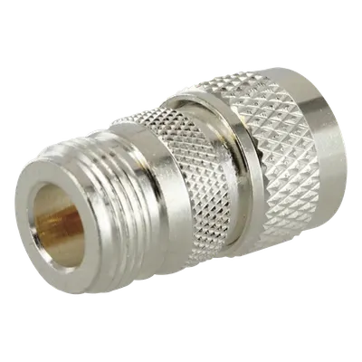 Adaptador RF en Línea / Conector N Hembra a UHF Macho (PL-259) / Cuerpo Bronce Plateado / Contacto Oro / Aislante Teflón