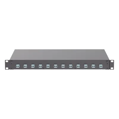 Distribuidor de Fibra Óptica / 12 Conectores LC Duplex (24 Fibras) / Multimodo OM3/OM4 / 1 UR / 17.5 in (444.5 mm) Ancho / 12.13 in (308.2 mm) Profundidad