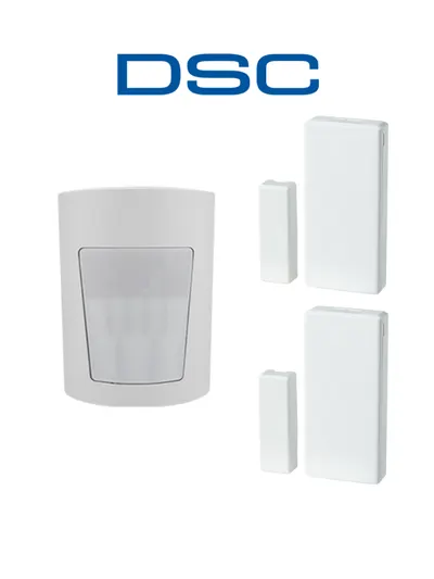 Paquete de alarma inalámbrico DSC PACKACC con 2 contactos y 1 sensor