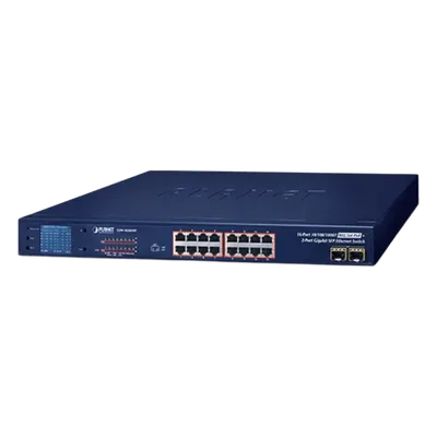 Switch PoE+ PLANET GSW-1820VHP de 16 puertos Gigabit y pantalla LCD