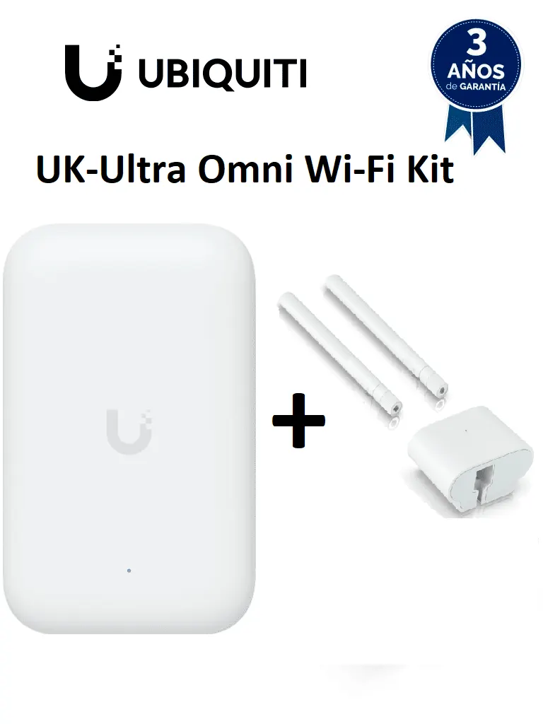 UBIQUITI UK-Ultra Omni Wi-Fi Kit - Solución de alta cobertura 360° con antenas omnidireccionales resistentes al agua, compatible con UniFi UK-Ultra. Ideal para ampliar señal Wi-Fi en exteriores e interiores con rendimiento estable y profesional.