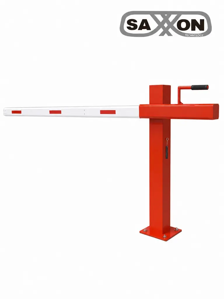SAXXON EH60L - Barrera manual para control de acceso vehicular / 6 Metros / Brazo de aluminio / REFLEJANTES / Color rojo / Sobre Pedido T. E. de 2 a 3 Semanas