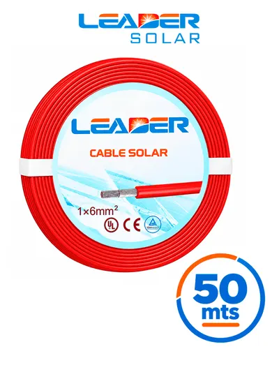 Cable fotovoltaico LEADER SOLAR 10 AWG rojo, carrete de 50 m