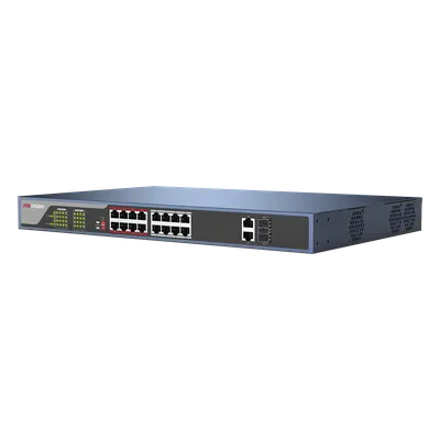 Switch PoE 250 Metros Larga Distancia / 16 Puertos 802.3at (30 W) 100 Mbps + 2 Puertos Gigabit + 2 Puertos SFP