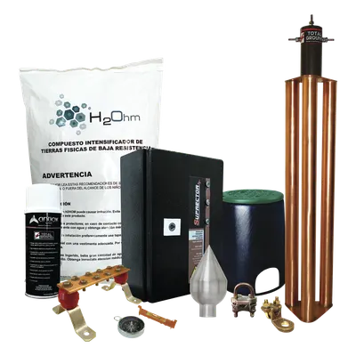 Kit de Protección contra Sobretensiones / Pararrayos Aluminio / Supresor 60 kA Clase B / Electrodo Cobre / Compuesto Terreno 11 kg