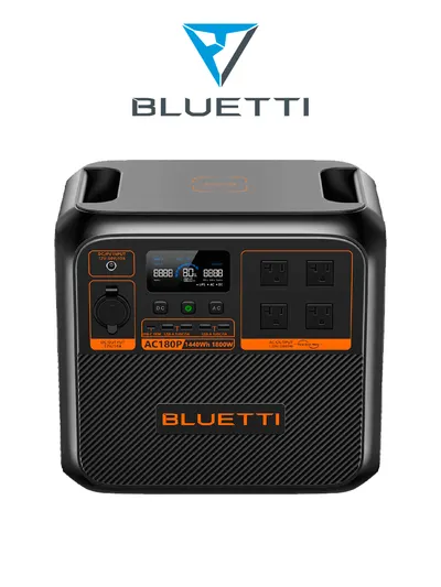 BLUETTI AC180P- Estación de energía portátil / 1800 W - 1440 Wh / Tecnología LiFePo4 / 3500 ciclos / modo Power Lifting / Carga mediante panel solar