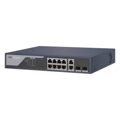 Switch PoE+ / Administrable / Uso en Rack / 8 Puertos 10/100 PoE+ /  2 Puertos 1000 Mbps Uplink  / 2 Puertos SFP / Configuración Nube desde Hik-PartnerPro / Modo Extendido hasta 300 Metros / 125 W