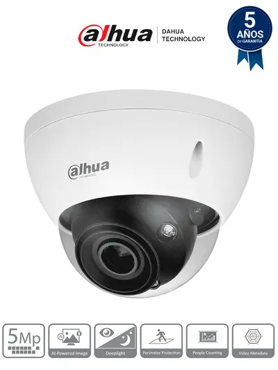 DAHUA  IPC-HDBW5541E-ZE - Cámara IP Domo 5MP con WizMind/ Detección facial/ Micrófono/Lente Motorizado 2.7-13.5 mm/ LED IR 40m/ 114°, H.265+, Metadatos, SMD 3.0, Acupick, E/S de Alarma y Audio, Micro SD, IP67, IK10, ePoE. Ideal para seguridad avanzada.