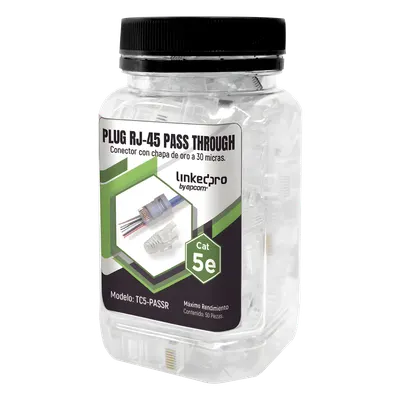 Plug RJ45 LINKEDPRO TC5PASSR Cat5e pass-through, bote con 50 piezas