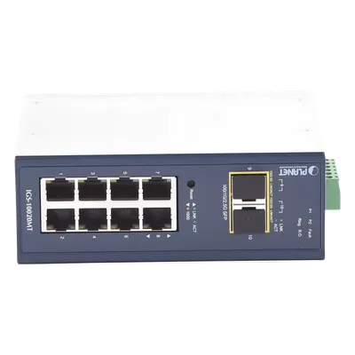 Switch industrial PLANET IGS-10020MT con 8 puertos Gigabit y 2 SFP