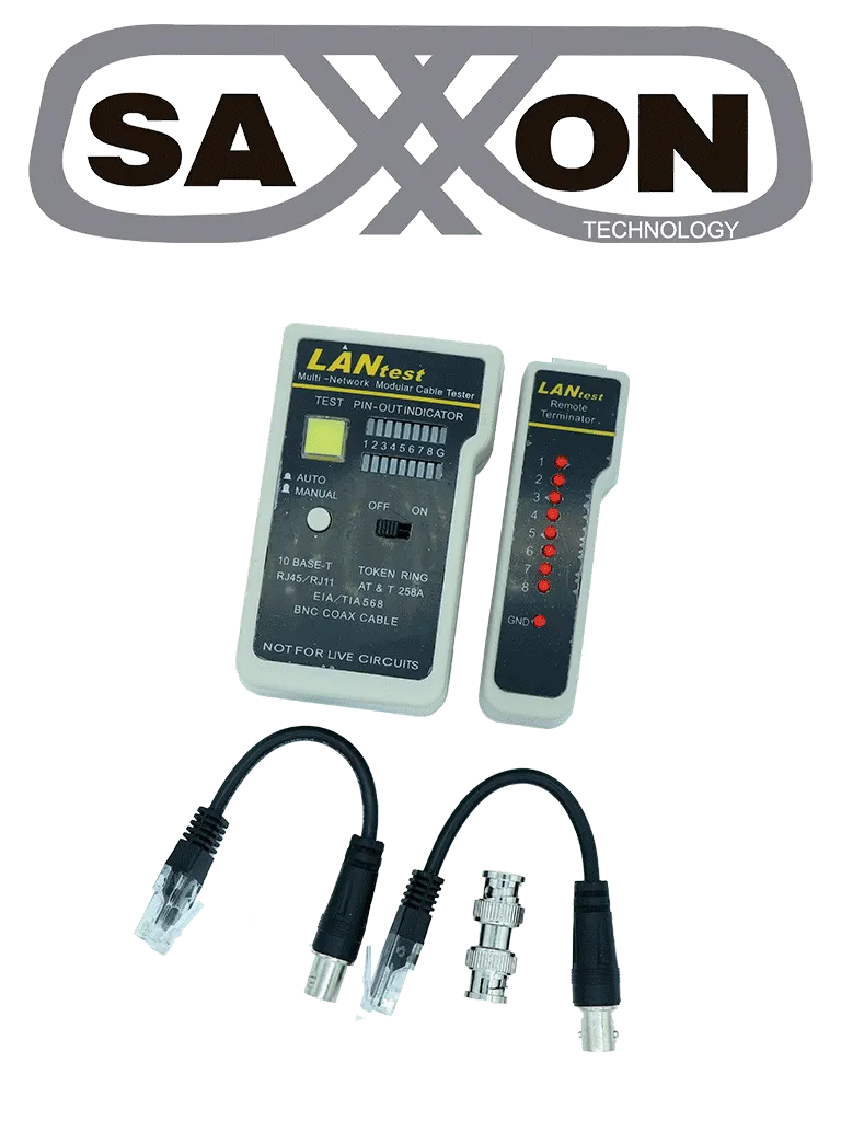 Probador de cables SAXXON G288 para conexiones RJ45, BNC y RJ11