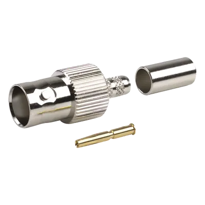 Conector BNC Hembra / Anillo Plegable / Cables RG-8/X, LMR-240, 9258 / Cuerpo Bronce Niquelado / Contacto Oro 24K / Aislamiento Delrin